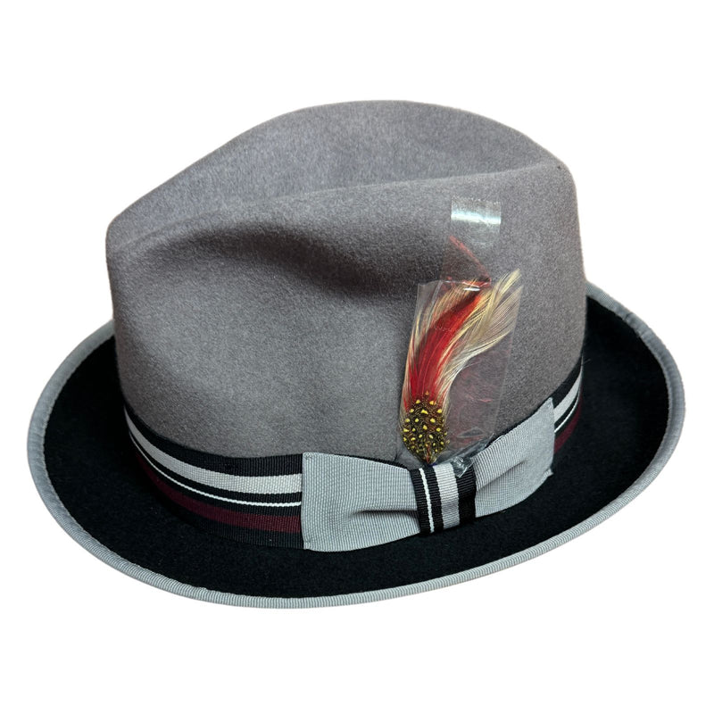 Load image into Gallery viewer, Mens 100% Lana Wool Trilby Fedora Hat in Grey/Black - One Size-0
