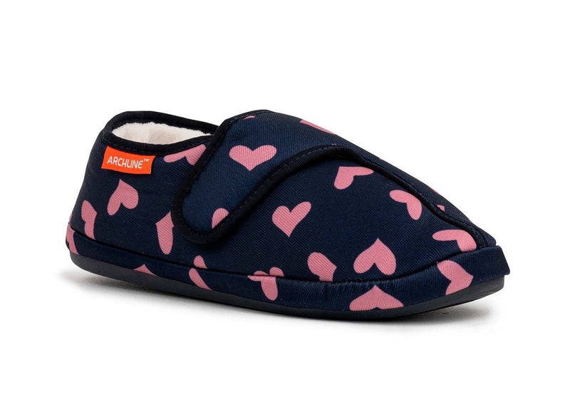 Load image into Gallery viewer, ARCHLINE Orthotic Plus Slippers Closed Scuffs Pain Relief Moccasins - Navy Hearts-3
