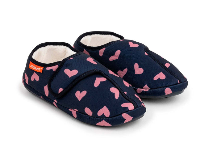 ARCHLINE Orthotic Plus Slippers Closed Scuffs Pain Relief Moccasins - Navy Hearts-0