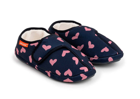 ARCHLINE Orthotic Plus Slippers Closed Scuffs Pain Relief Moccasins - Navy Hearts-0