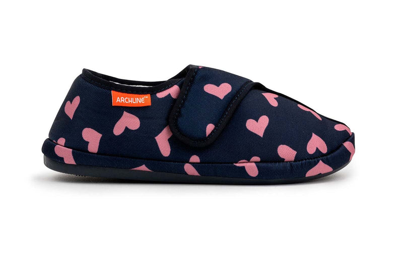 Load image into Gallery viewer, ARCHLINE Orthotic Plus Slippers Closed Scuffs Pain Relief Moccasins - Navy Hearts-4
