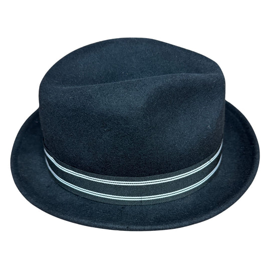 Mens 100% Wool Trilby Fedora Hat in Navy with Ribbon-4