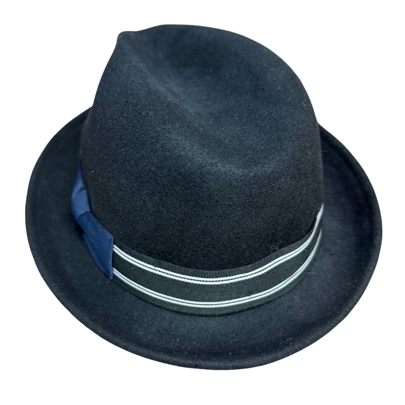 Load image into Gallery viewer, Mens 100% Wool Trilby Fedora Hat in Navy with Ribbon-3
