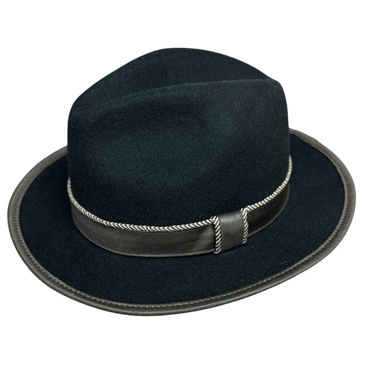 Mens 100% Lane Wool Fedora Hat in Black Size Large-1