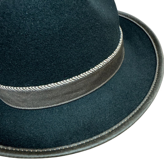 Mens 100% Lane Wool Fedora Hat in Black Size Large-3