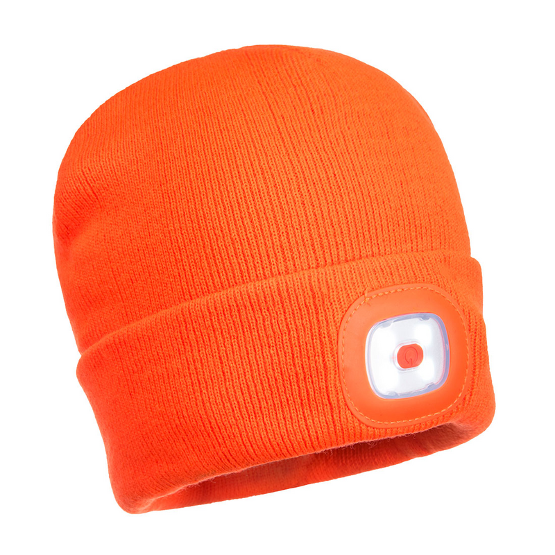 Load image into Gallery viewer, PORTWEST Beanie with LED Head Light USB Rechargeable Camping Cycling Workwear Hat - Hi Vis Orange-0
