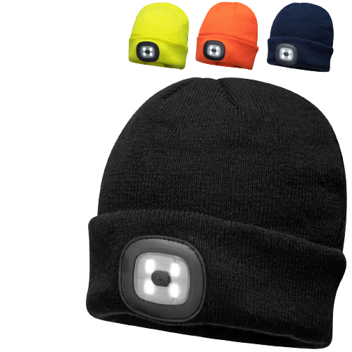PORTWEST Beanie with LED Head Light USB Rechargeable Camping Cycling Workwear Hat-0