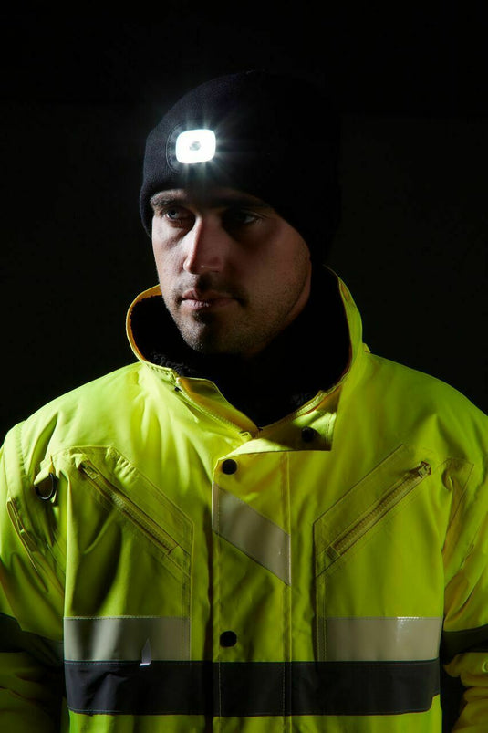 PORTWEST Beanie with LED Head Light USB Rechargeable Camping Cycling Workwear Hat-2