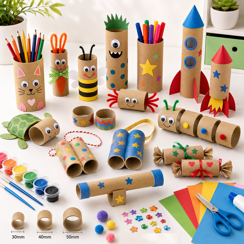 Load image into Gallery viewer, 3x Strong Cardboard Paper Tubes for Arts, Crafts, Schools, DIY + More (5cm Length, 30/40/50mm Diameters) in Brown-2
