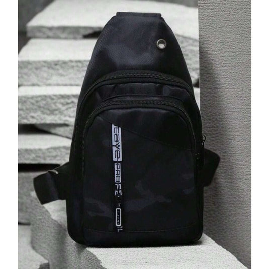 Mens Crossbody Sling Casual Chest Bag in Black-4