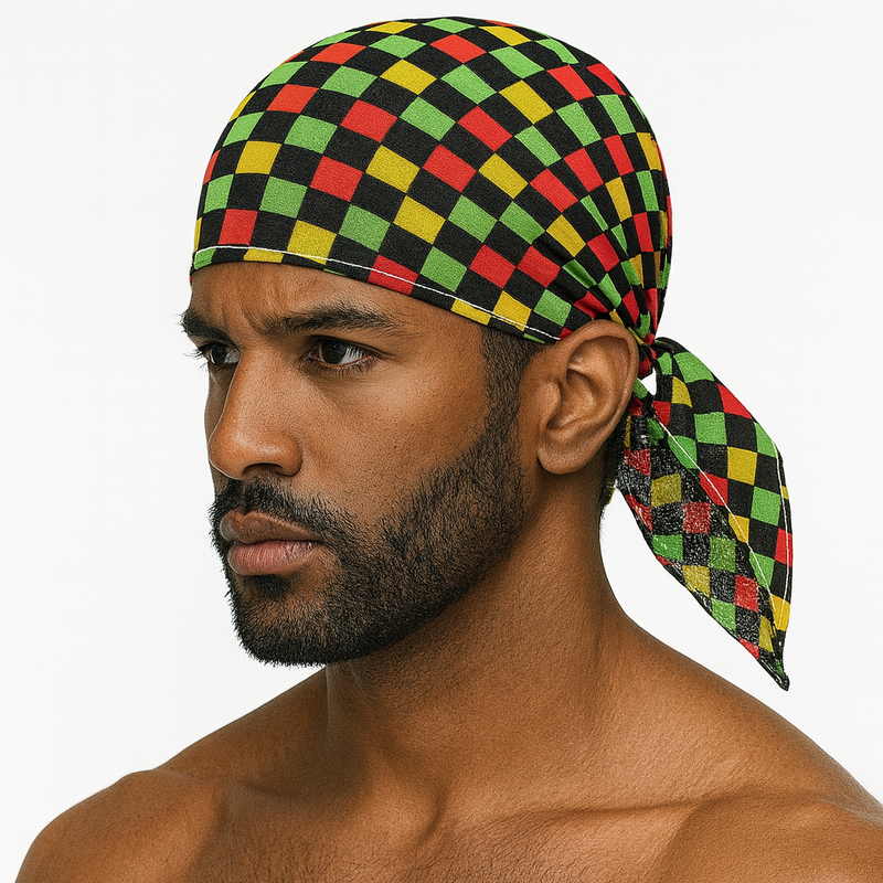 Load image into Gallery viewer, BANDANA 100% COTTON Head Wrap Durag Bandanna Summer in Jamaican Check-0
