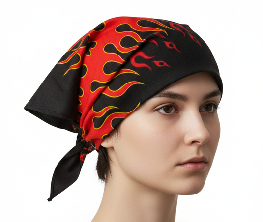 BANDANA Paisley 100% COTTON Head Wrap Durag Bandanna Summer Mask in Red Fire on Black-0