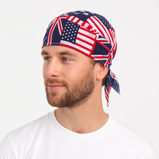 BANDANA Paisley 100% COTTON Head Wrap Durag Bandanna Summer Biker Scarf Mask - America (USA) Flag-0