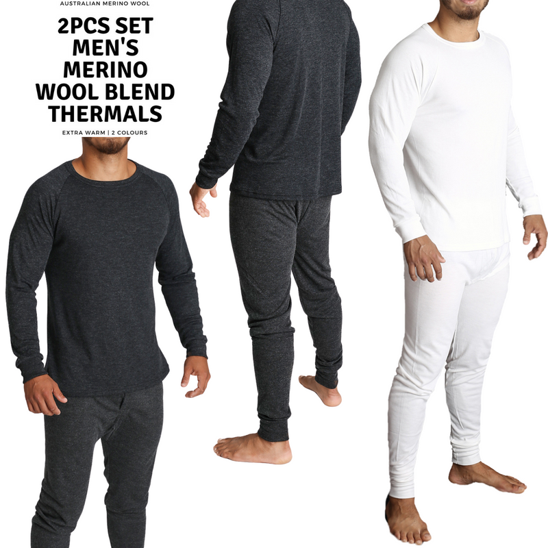 Load image into Gallery viewer, 2pcs Set Mens Merino Wool Blend Long Sleeve Thermal Top &amp; Long Johns Pants Underwear-1
