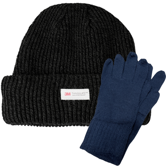 2pcs Set Mens 3M Thinsulate Beanie Hat + Knitted Gloves Winter Warm Snow-0