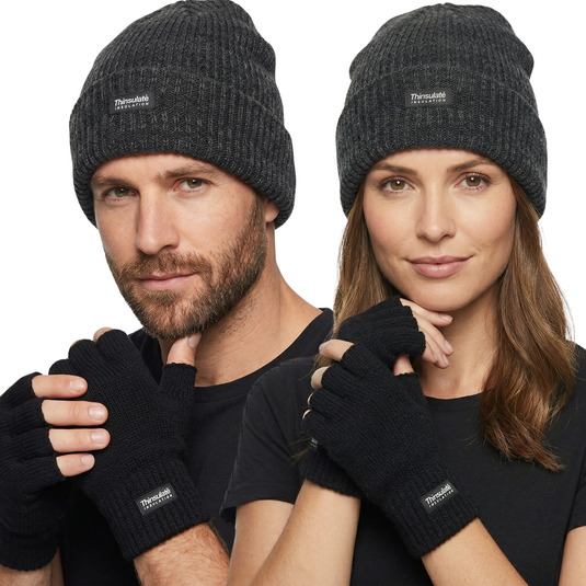 2pcs Set 3M Thinsulate Beanie Hat + Fingerless Knit Gloves Insulation Thermal-0