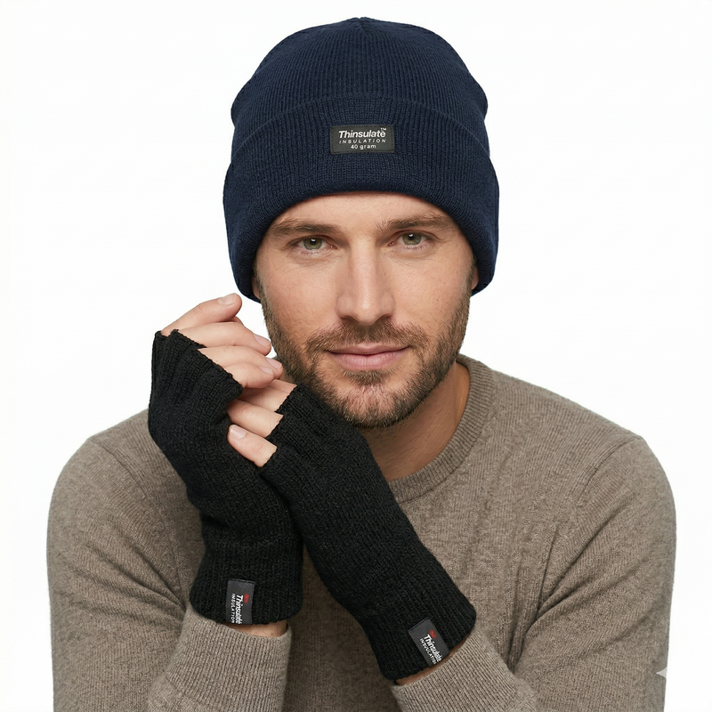 Load image into Gallery viewer, Dents 2pcs Set Mens 3M Thinsulate Pull-On Beanie + Knitted Fingerless Gloves-1
