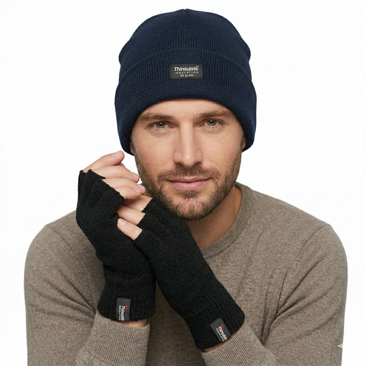 Dents 2pcs Set Mens 3M Thinsulate Pull-On Beanie + Knitted Fingerless Gloves-1