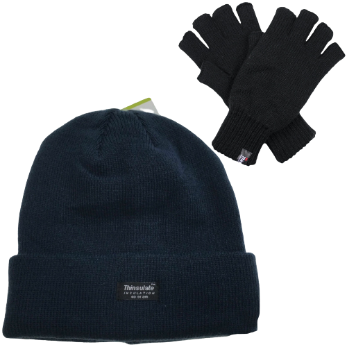 Dents 2pcs Set Mens 3M Thinsulate Pull-On Beanie + Knitted Fingerless Gloves-0