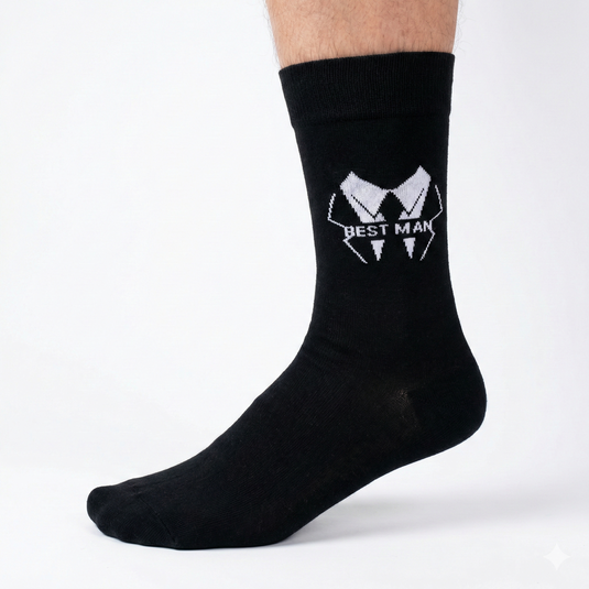 1x Mens Luxury Bamboo Socks for Weddings - Best Man in Black (One Size 7-11)-1