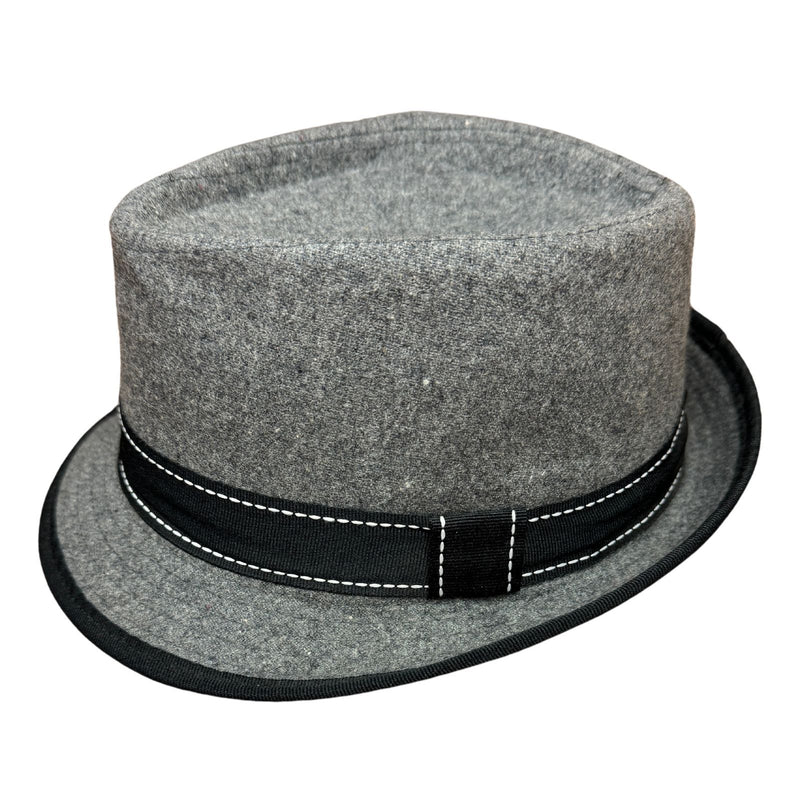 Load image into Gallery viewer, Blake Charcoal Herringbone Pork Pie Trilby Hat with Stingy Brim Grey S/M-0
