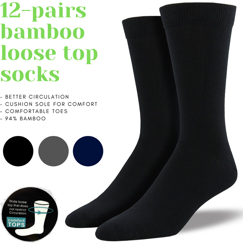 Load image into Gallery viewer, 12 Pairs Premium Bamboo Loose Top Socks Diabetic Diabetes Circulation Eco Sox-1
