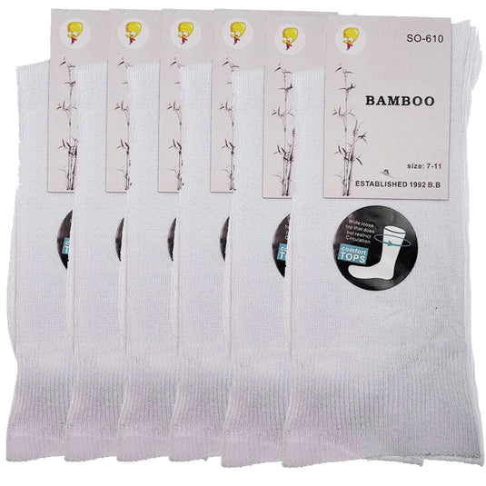 6 Pairs Bamboo Derived Loose Top Socks Diabetic Comfort Circulation - White-4