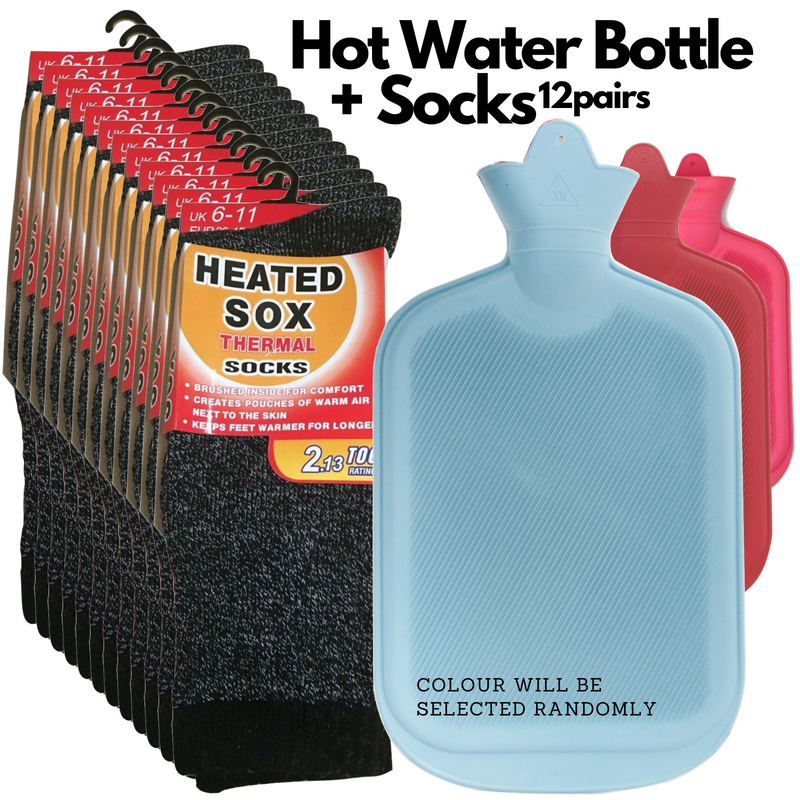 Load image into Gallery viewer, 12 Pairs Thermal Heated Socks w/ BONUS Hot Water Bottle Warm Winter Pack-3
