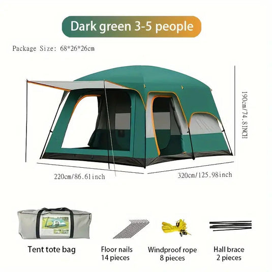Tasman 3-5 Person Tent Camping Hiking Festival Pop Up Sleeping - Green-2