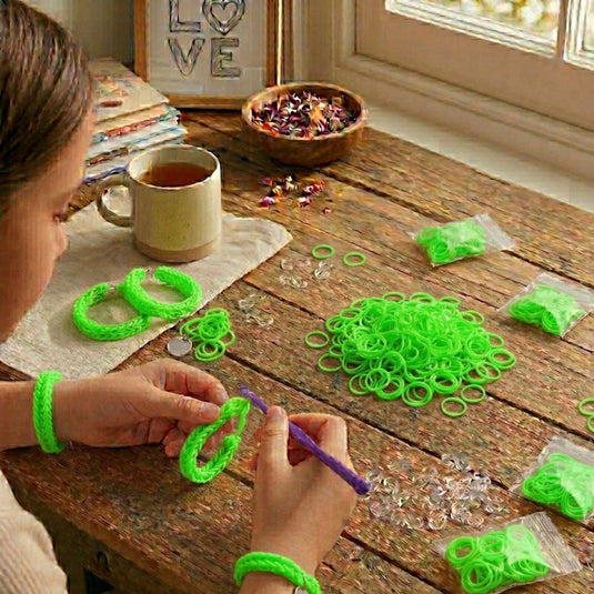 1200pcs Loom Bands Refill Kit Rubber DIY Bracelet Making Set - Plain Green-2