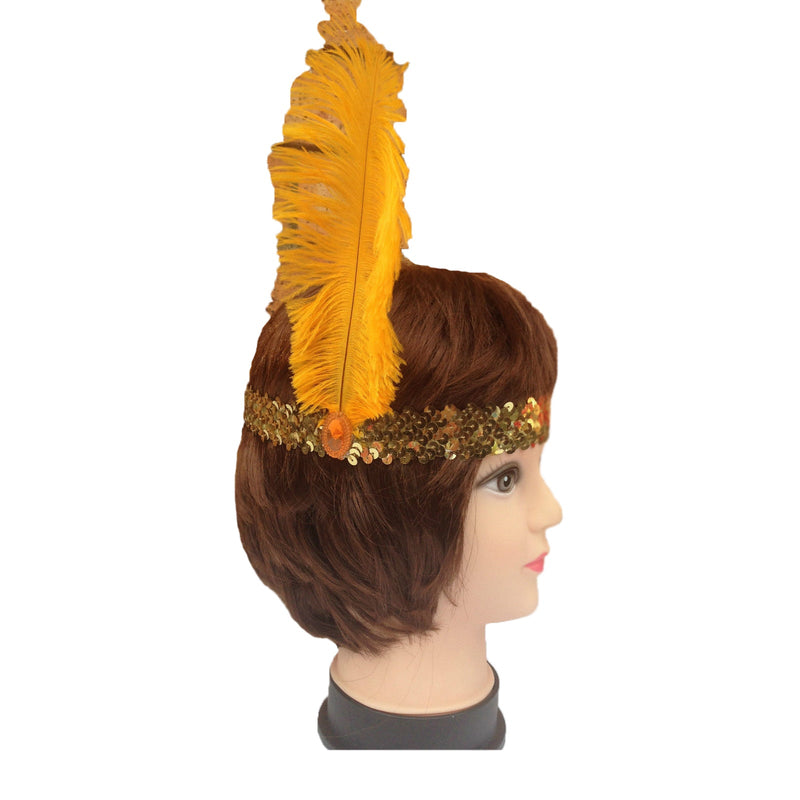 Load image into Gallery viewer, 12x 1920s FLAPPER HEADBAND Headpiece Feather Sequin Charleston Gatsby Party BULK - Gold/Orange-3
