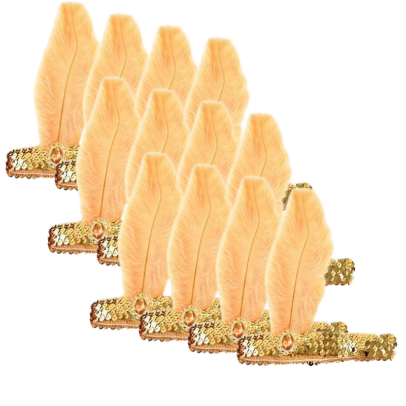 Load image into Gallery viewer, 12x 1920s FLAPPER HEADBAND Headpiece Feather Sequin Charleston Gatsby Party BULK - Gold/Orange-1
