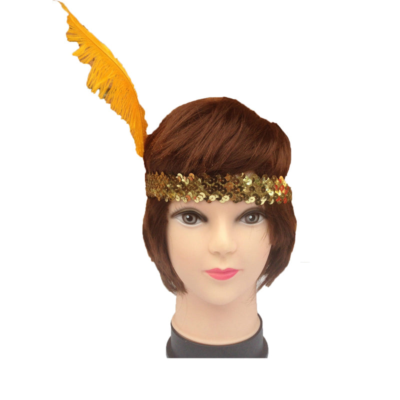 Load image into Gallery viewer, 12x 1920s FLAPPER HEADBAND Headpiece Feather Sequin Charleston Gatsby Party BULK - Gold/Orange-2
