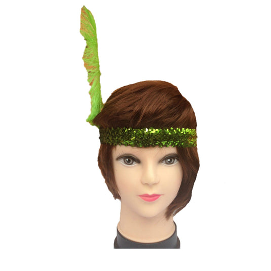 12x 1920s FLAPPER HEADBAND Headpiece Feather Sequin Charleston Gatsby Party BULK - Green-3