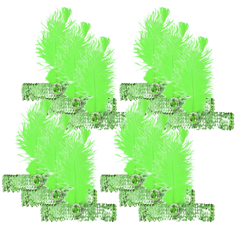 Load image into Gallery viewer, 12x 1920s FLAPPER HEADBAND Headpiece Feather Sequin Charleston Gatsby Party BULK - Green-1
