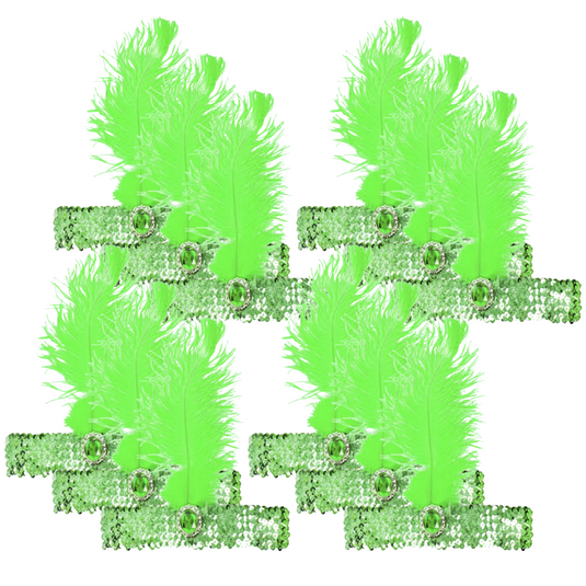 12x 1920s FLAPPER HEADBAND Headpiece Feather Sequin Charleston Gatsby Party BULK - Green-1