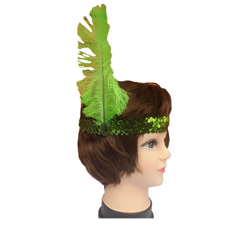 Load image into Gallery viewer, 12x 1920s FLAPPER HEADBAND Headpiece Feather Sequin Charleston Gatsby Party BULK - Green-2
