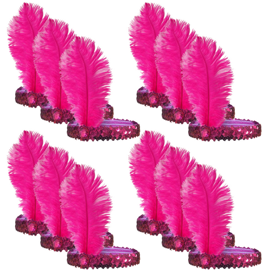 12x 1920s FLAPPER HEADBAND Headpiece Feather Sequin Charleston Gatsby Party BULK - Hot Pink-0