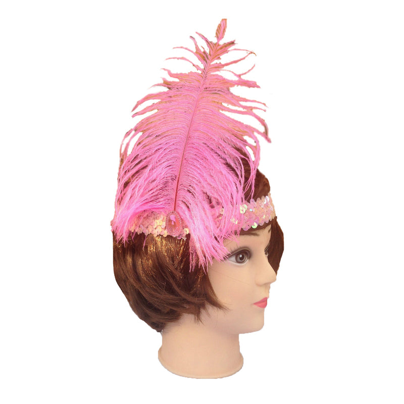 Load image into Gallery viewer, 12x 1920s FLAPPER HEADBAND Headpiece Feather Sequin Charleston Gatsby Party BULK - Light Pink-2
