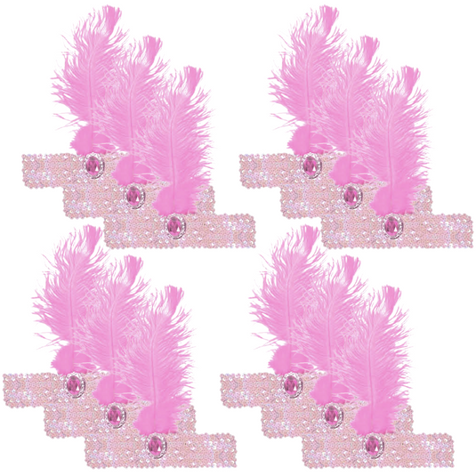 12x 1920s FLAPPER HEADBAND Headpiece Feather Sequin Charleston Gatsby Party BULK - Light Pink-1