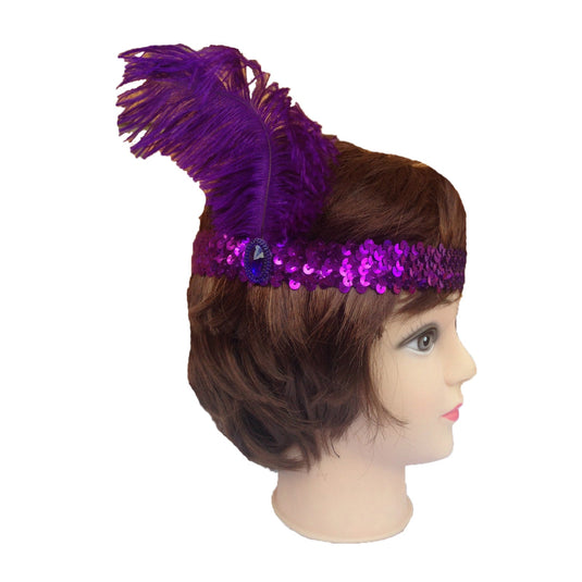 12x 1920s FLAPPER HEADBAND Headpiece Feather Sequin Charleston Gatsby Party BULK - Purple-2