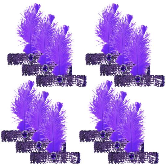 12x 1920s FLAPPER HEADBAND Headpiece Feather Sequin Charleston Gatsby Party BULK - Purple-1