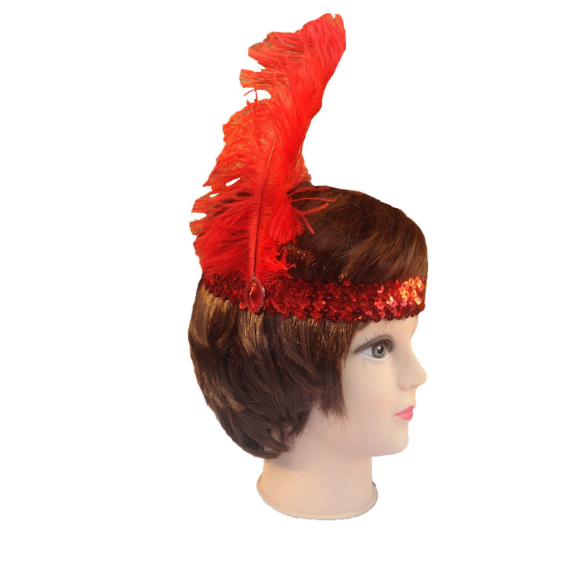 Load image into Gallery viewer, 12x 1920s FLAPPER HEADBAND Headpiece Feather Sequin Charleston Gatsby Party BULK - Red-2
