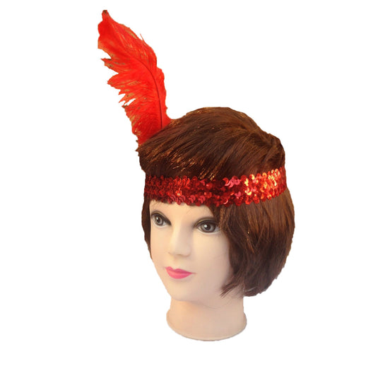 12x 1920s FLAPPER HEADBAND Headpiece Feather Sequin Charleston Gatsby Party BULK - Red-3