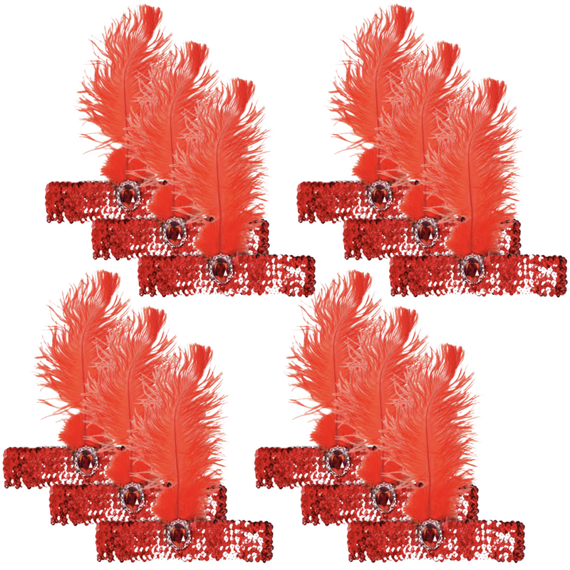 Load image into Gallery viewer, 12x 1920s FLAPPER HEADBAND Headpiece Feather Sequin Charleston Gatsby Party BULK - Red-0

