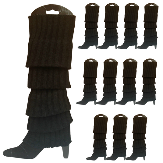 12x LEG WARMERS Knitted Womens Costume Neon Dance Party Knit 80s BULK - Black-1