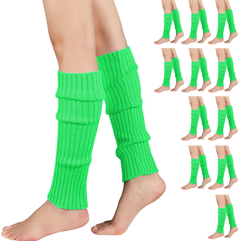 Load image into Gallery viewer, 12x LEG WARMERS Knitted Womens Costume Neon Dance Party Knit 80s BULK - Fluro Green-0
