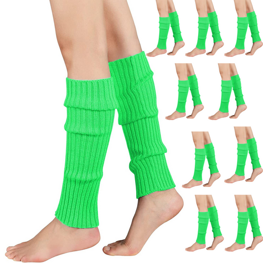 12x LEG WARMERS Knitted Womens Costume Neon Dance Party Knit 80s BULK - Fluro Green-2