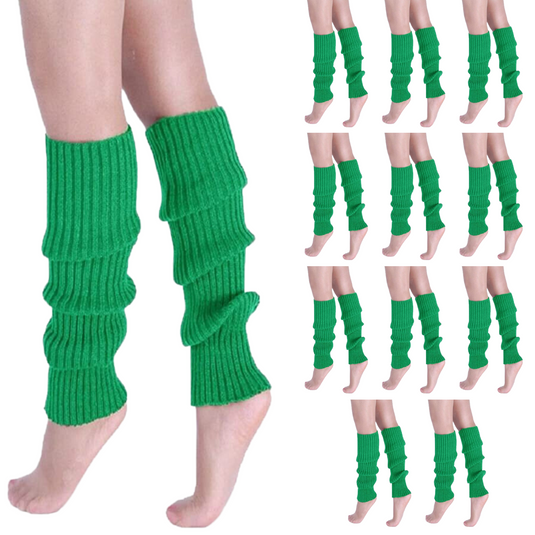 12x LEG WARMERS Knitted Womens Costume Neon Dance Party Knit 80s BULK - Green-0