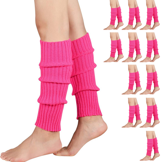 12x LEG WARMERS Knitted Womens Costume Neon Dance Party Knit 80s BULK - Hot Pink-0